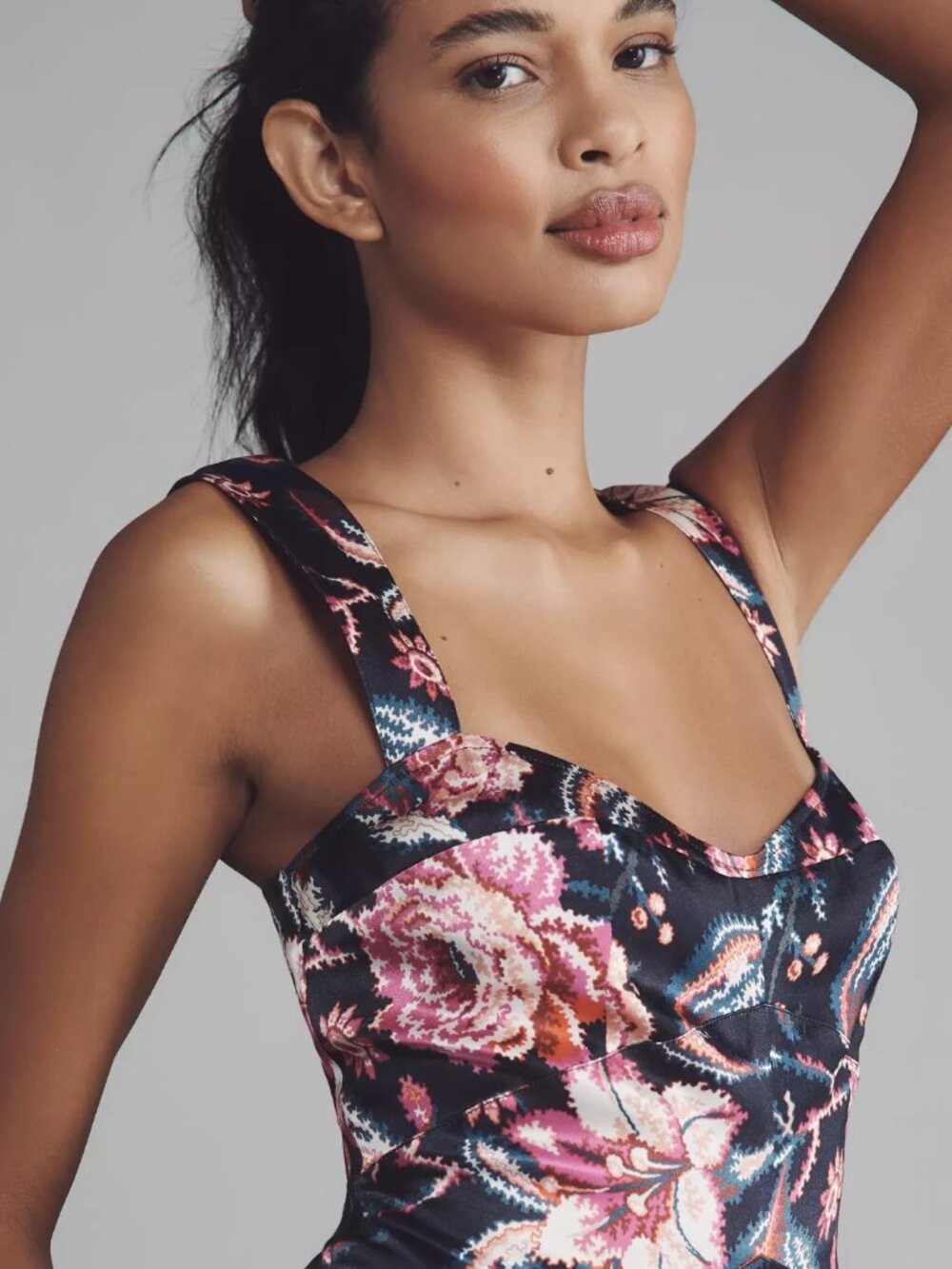 Anthropologie Maeve The Jocelyn Sleeveless Slip Midi Dress Black Floral M NWT - Picture 2 of 6